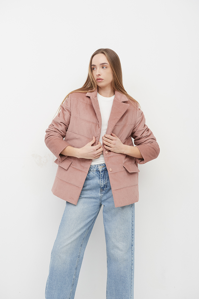 Жакет стьобаний вельвет рожевий (ЖА 17)